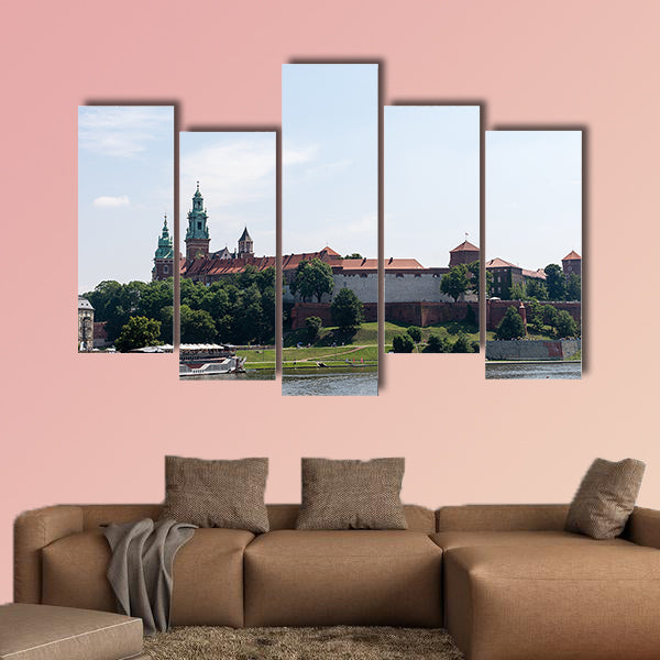 View on the Wawel Castle from the Vistula River multi panel canvas wall art