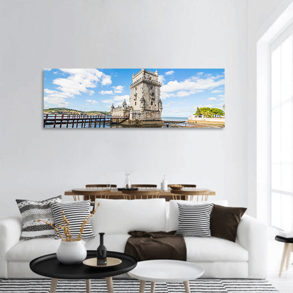 Belem tower fortified building fort on an island in River Tagus Panoramic canvas Wall Art