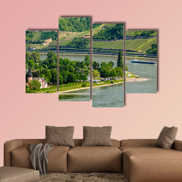 Vineyards at Rhine Valley (Rhine Gorge) in Germany multi panel canvas wall art