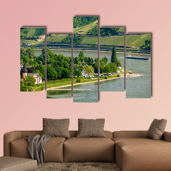 Vineyards at Rhine Valley (Rhine Gorge) in Germany multi panel canvas wall art