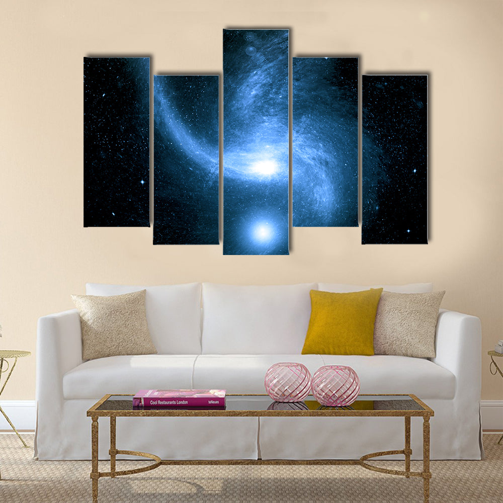 Stars of a planet and galaxy in a free space Multi Panel Canvas Wall Art