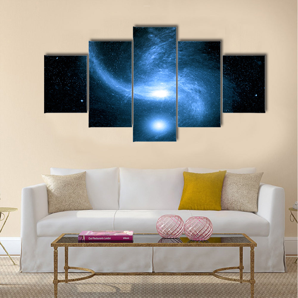Stars of a planet and galaxy in a free space Multi Panel Canvas Wall Art