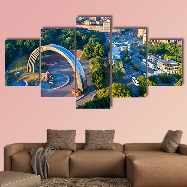 Aerial view of Kiev with Friendship of Nations Arch and European wall art