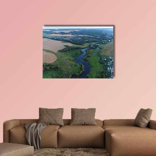 Photos from a height, drone flight over the river multi panel canvas wall art