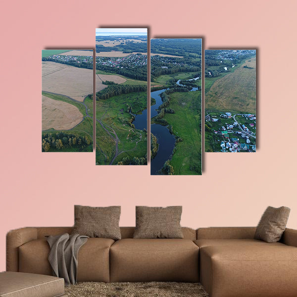 Photos from a height, drone flight over the river multi panel canvas wall art