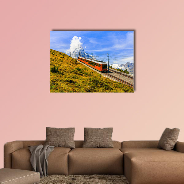 Zermatt, Switzerland, Famous electric red tourist train multi panel canvas wall art