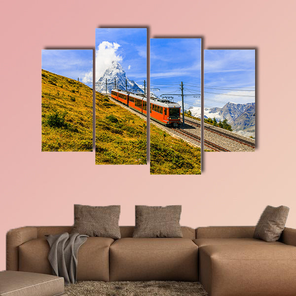 Zermatt, Switzerland, Famous electric red tourist train multi panel canvas wall art
