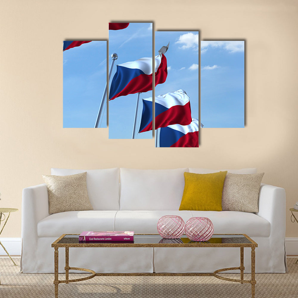 Row Of Waving Flags Of The Czech Republic Under The Blue Sky Multi Panel Canvas Wall Art