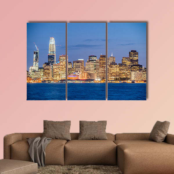 Amazing night skyline of San Francisco, CA multi panel canvas wall art