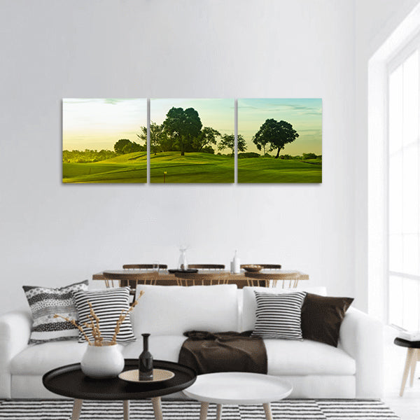 A beautiful golf course in the Philippines during sunset Panoramic Canvas Wall Art