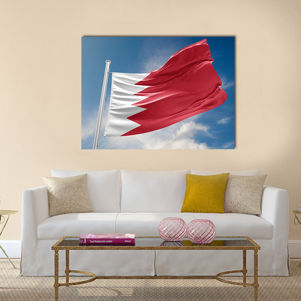 Bahrain flag is waving at a beautiful and peaceful sky Multi panel canvas wall art
