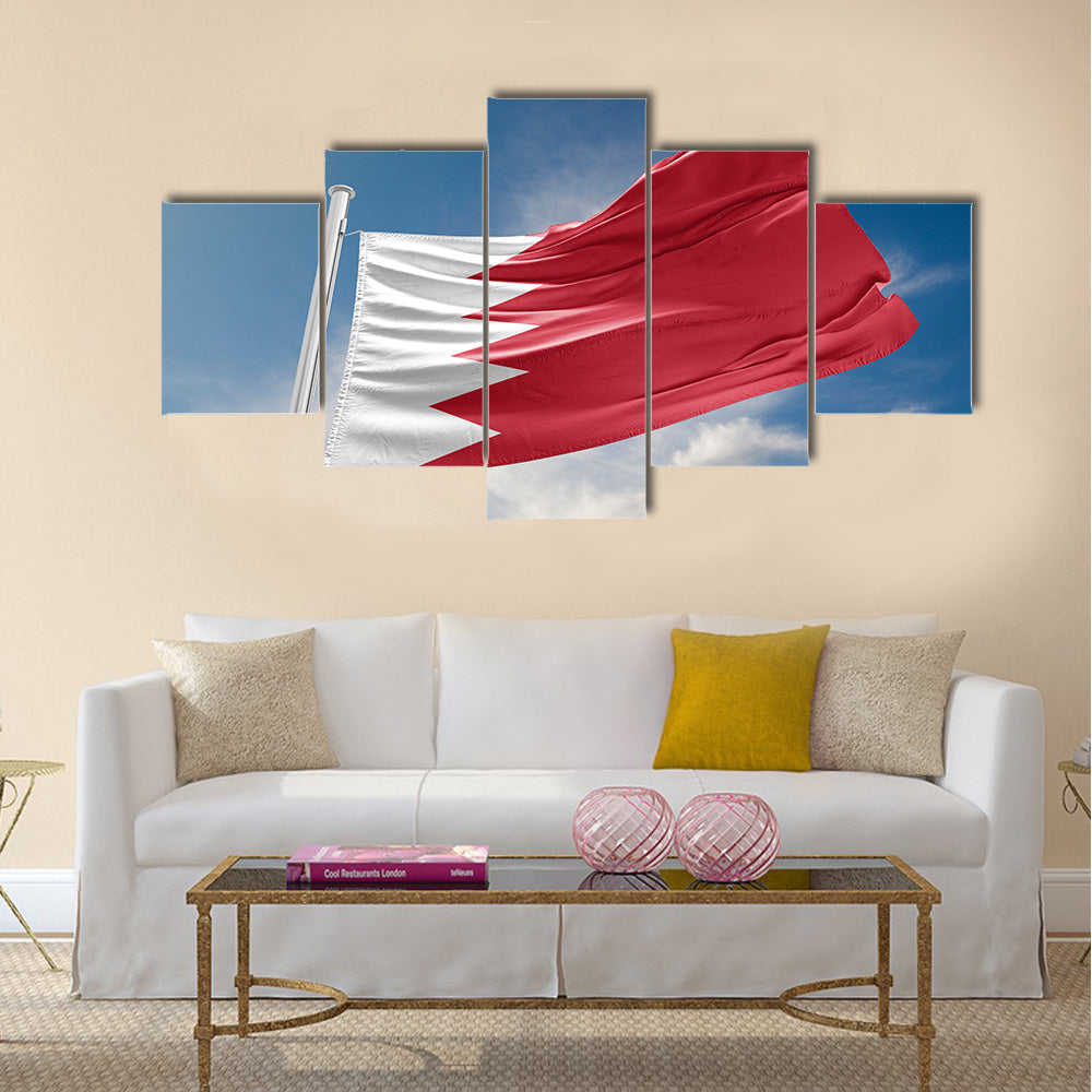 Bahrain flag is waving at a beautiful and peaceful sky Multi panel canvas wall art