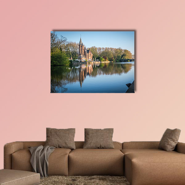 Minnewater Castle and Lake Panorama in Bruges, Belgium multi panel canvas wall art