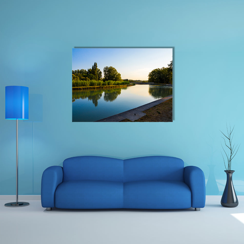 The Canal du Midi in Beziers at sunset multi panel canvas wall art