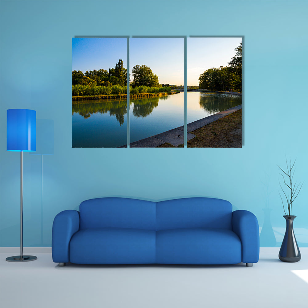 The Canal du Midi in Beziers at sunset multi panel canvas wall art