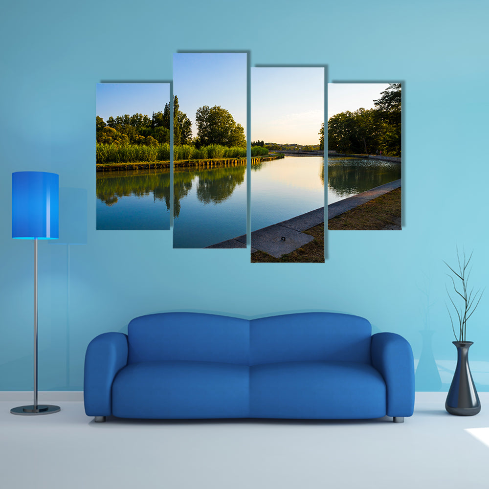 The Canal du Midi in Beziers at sunset multi panel canvas wall art