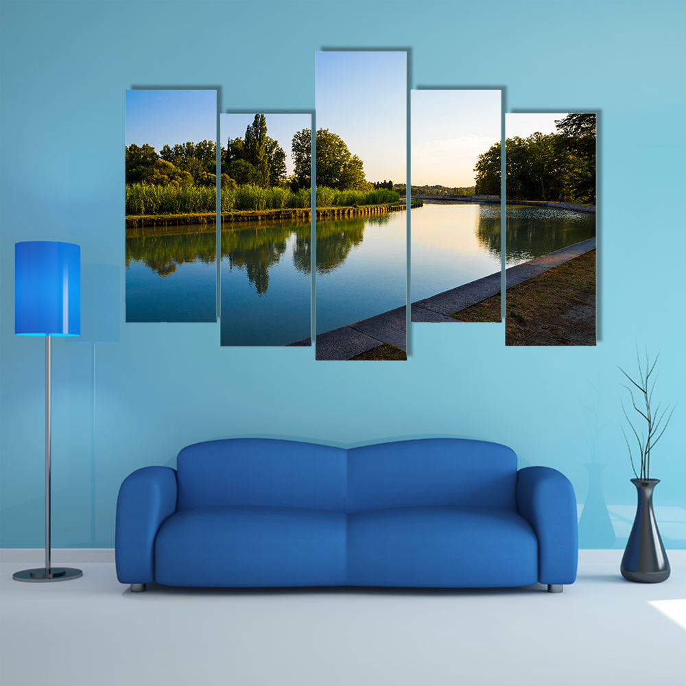 The Canal du Midi in Beziers at sunset multi panel canvas wall art