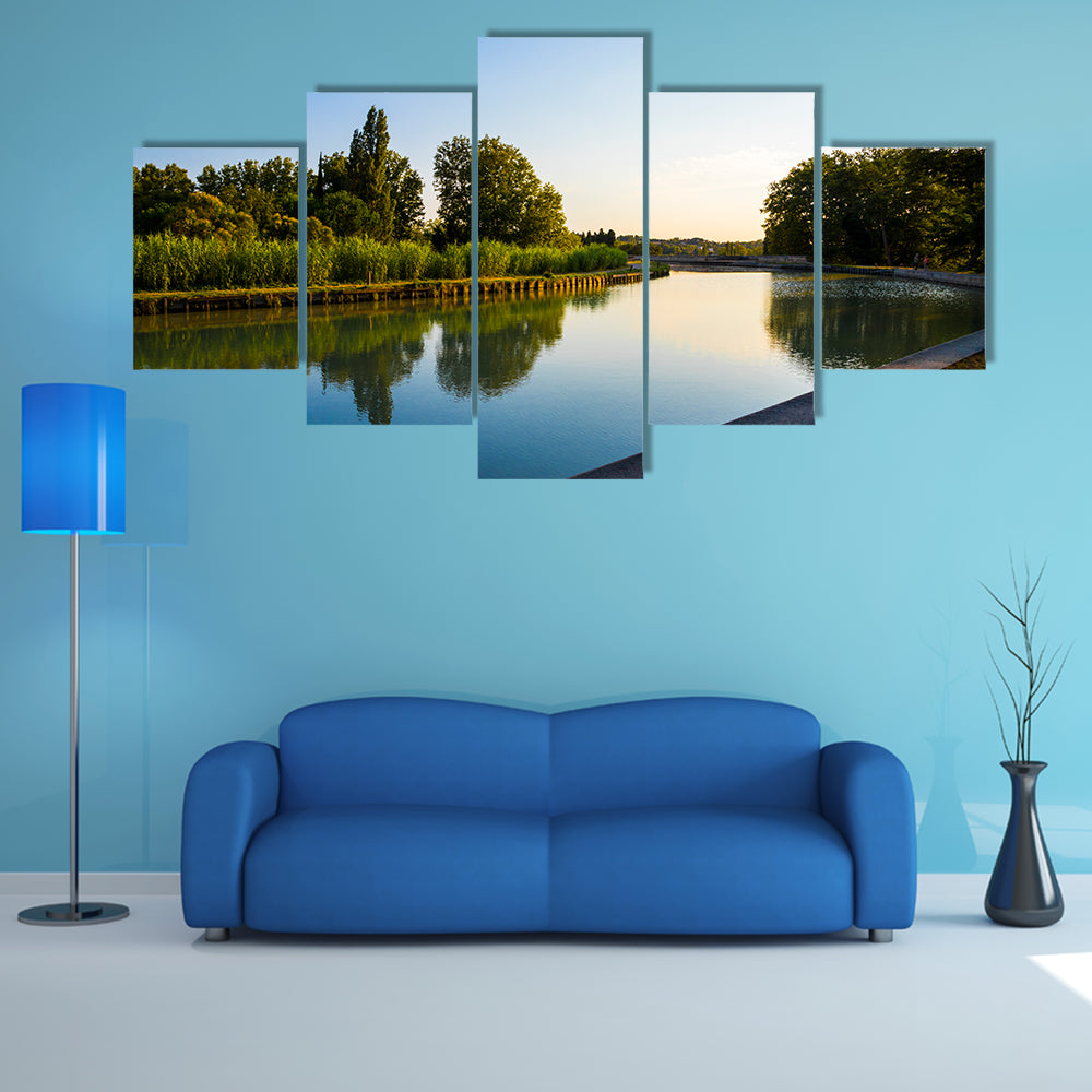 The Canal du Midi in Beziers at sunset multi panel canvas wall art