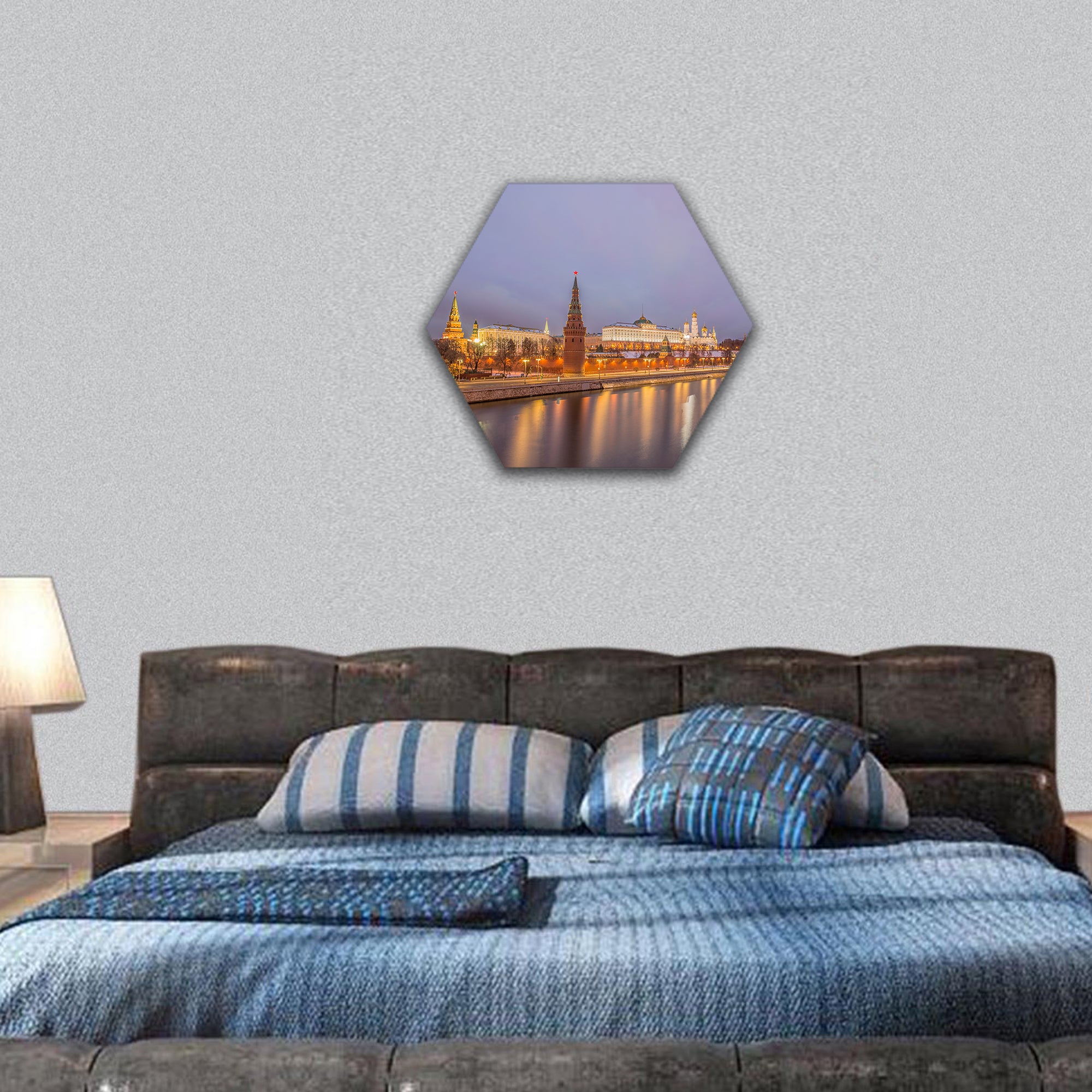 Moscow Kremlin and Moscow River in Russia hexagonal canvas wall art