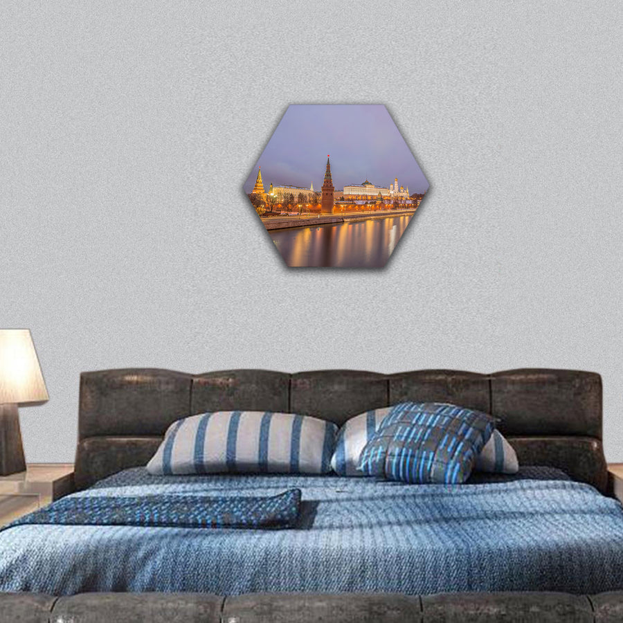 Moscow Kremlin and Moscow River in Russia hexagonal canvas wall art