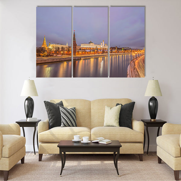 Sunrise view of Moscow Kremlin and Moscow River Multi panel canvas wall art