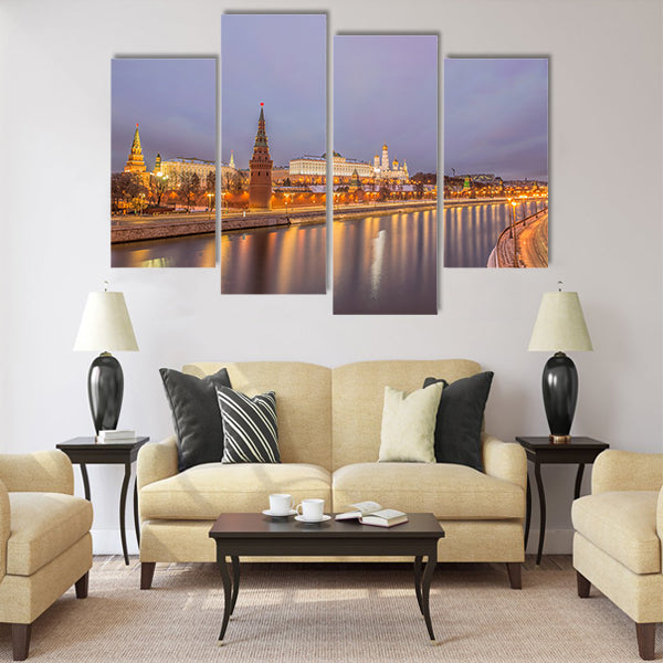Sunrise view of Moscow Kremlin and Moscow River Multi panel canvas wall art