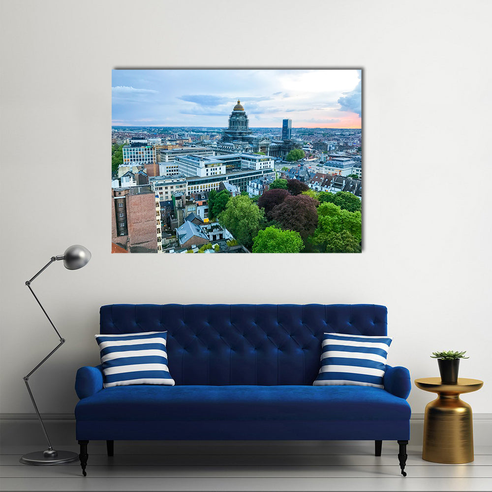 Brussels city skyline at sunset in Belgium Multi panel canvas wall art