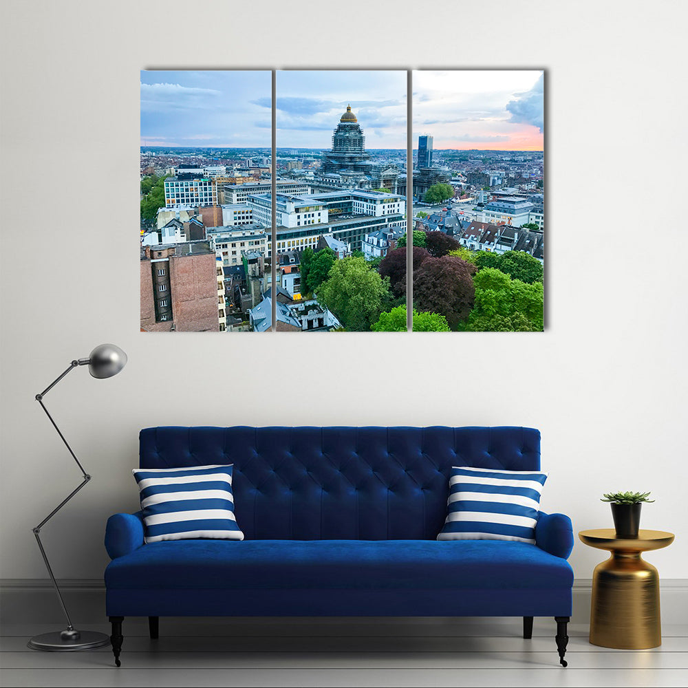 Brussels city skyline at sunset in Belgium Multi panel canvas wall art