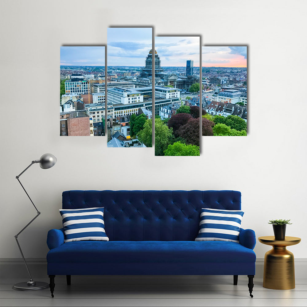 Brussels city skyline at sunset in Belgium Multi panel canvas wall art