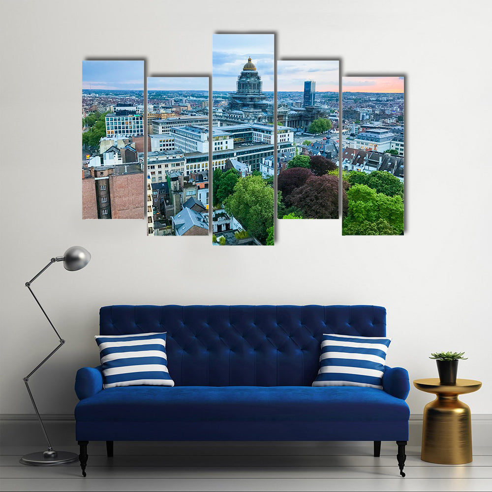Brussels city skyline at sunset in Belgium Multi panel canvas wall art