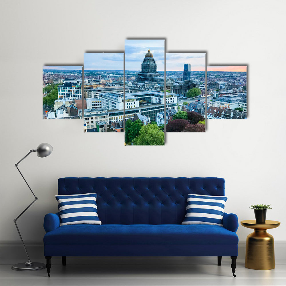 Brussels city skyline at sunset in Belgium Multi panel canvas wall art