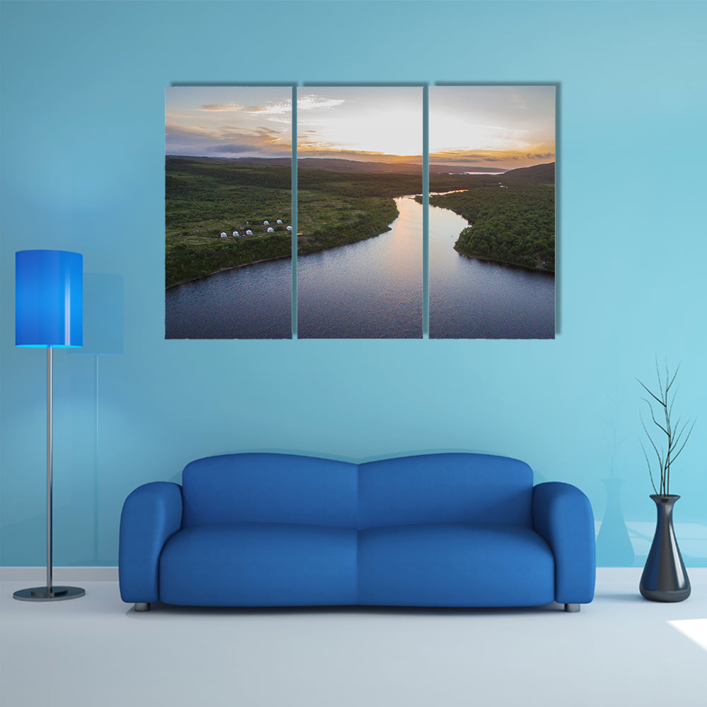 Top View of River in Rainforest Russia Multi Panel Canvas Wall Art