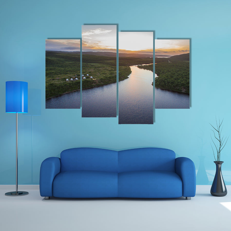 Top View of River in Rainforest Russia Multi Panel Canvas Wall Art