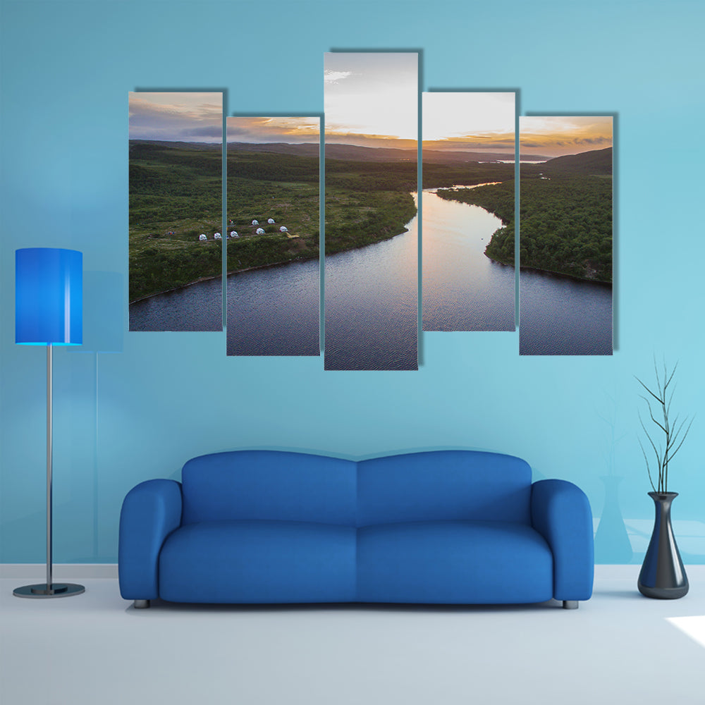 Top View of River in Rainforest Russia Multi Panel Canvas Wall Art