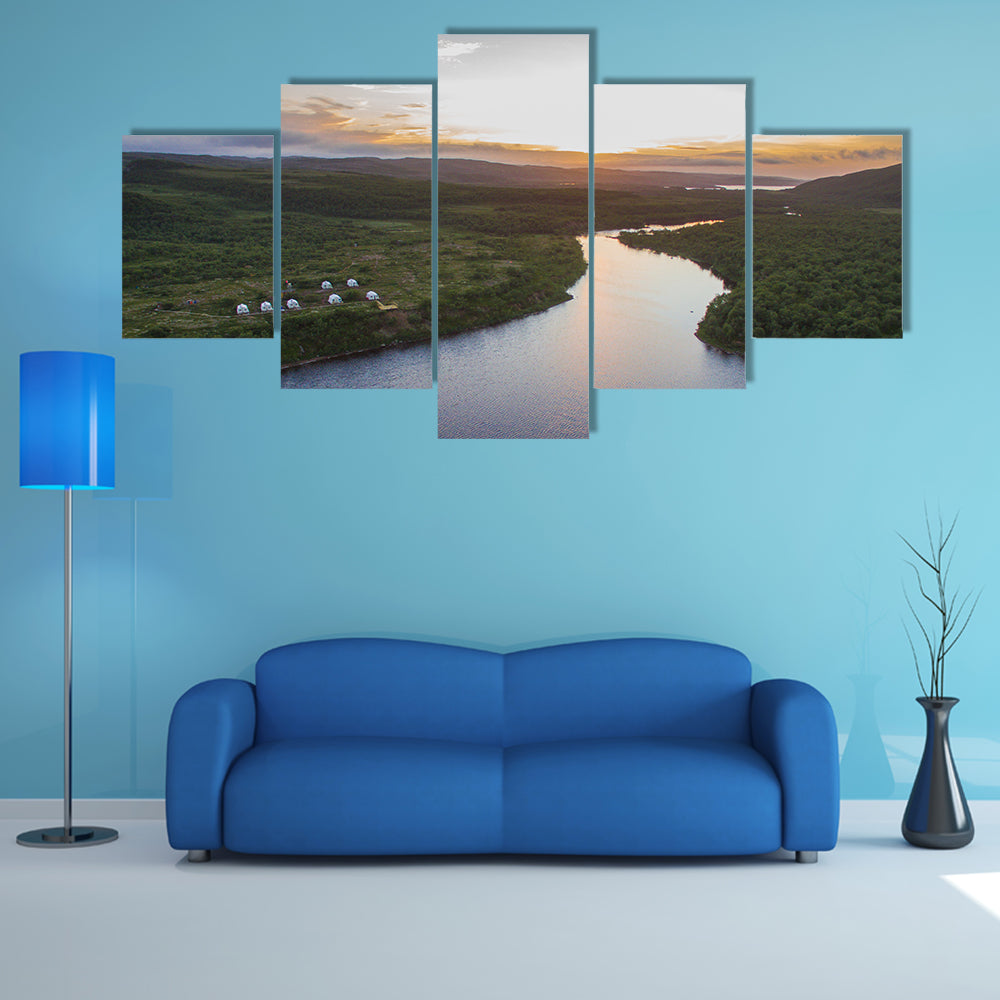 Top View of River in Rainforest Russia Multi Panel Canvas Wall Art