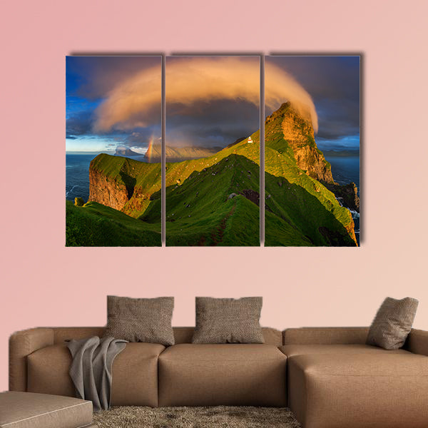 Kalsoy Island and Kallur lighthouse in sunset light, Faroe wall art