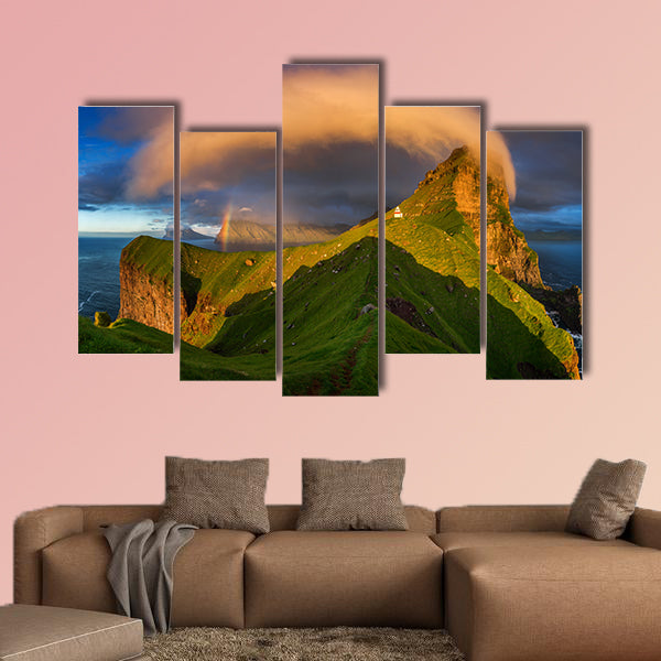 Kalsoy Island and Kallur lighthouse in sunset light, Faroe wall art