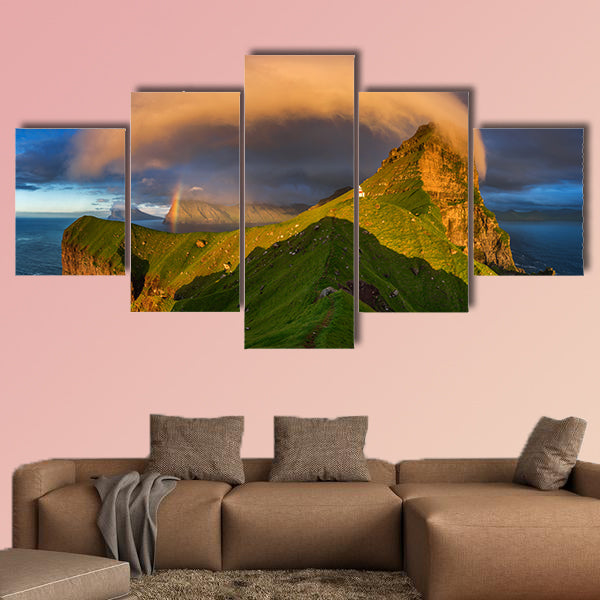 Kalsoy Island and Kallur lighthouse in sunset light, Faroe wall art