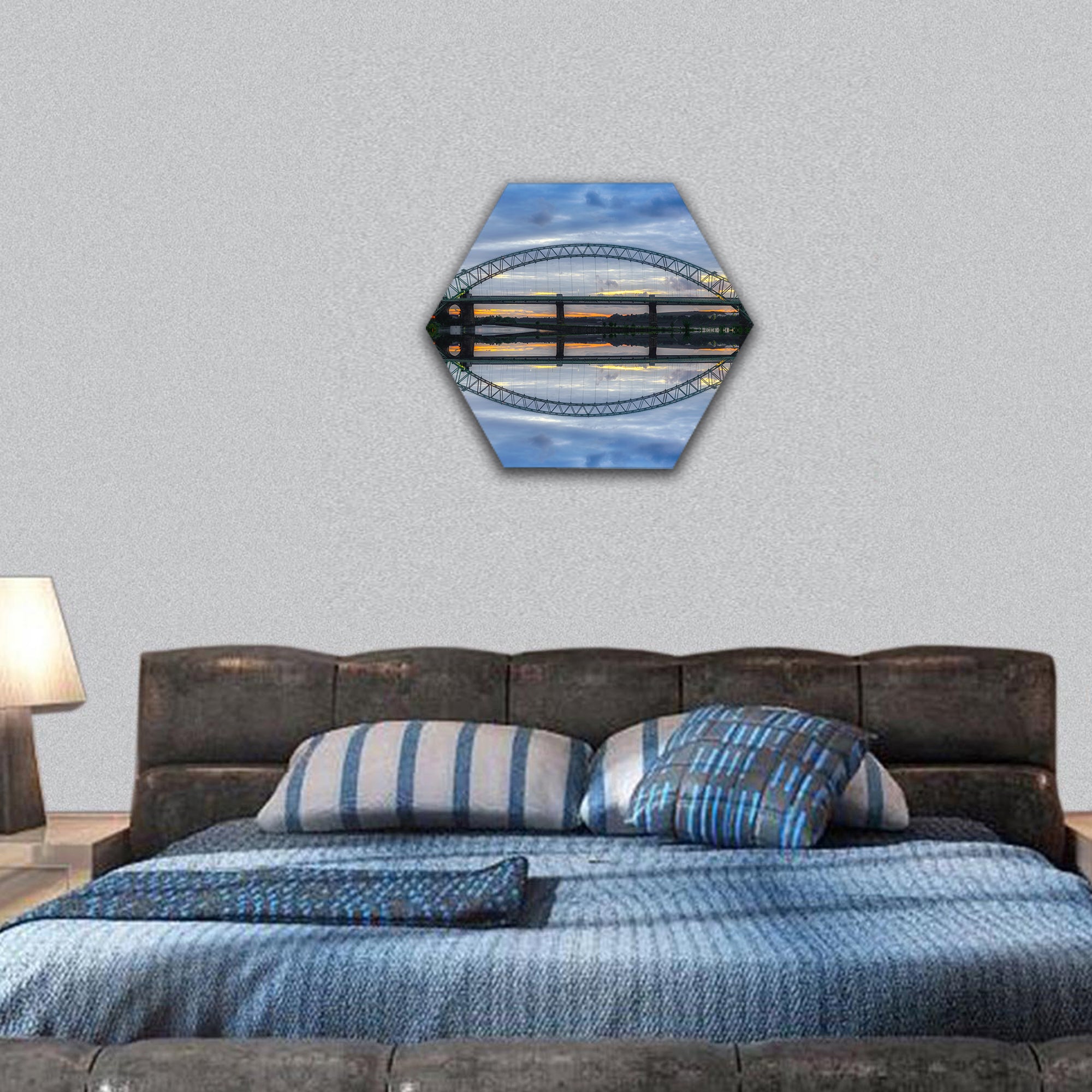 river crossing bridge The Mersey Gateway at Widnes, hexagonal canvas wall art