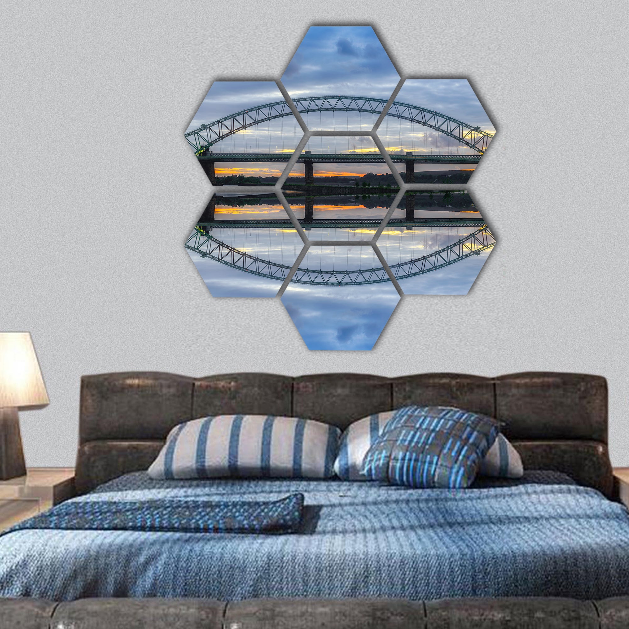 river crossing bridge The Mersey Gateway at Widnes, hexagonal canvas wall art