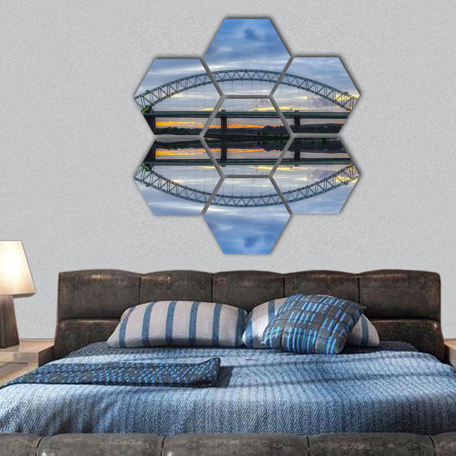 river crossing bridge The Mersey Gateway at Widnes, hexagonal canvas wall art