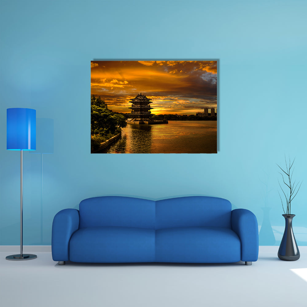 The beautiful sunset in Yixing multi panel canvas wall art