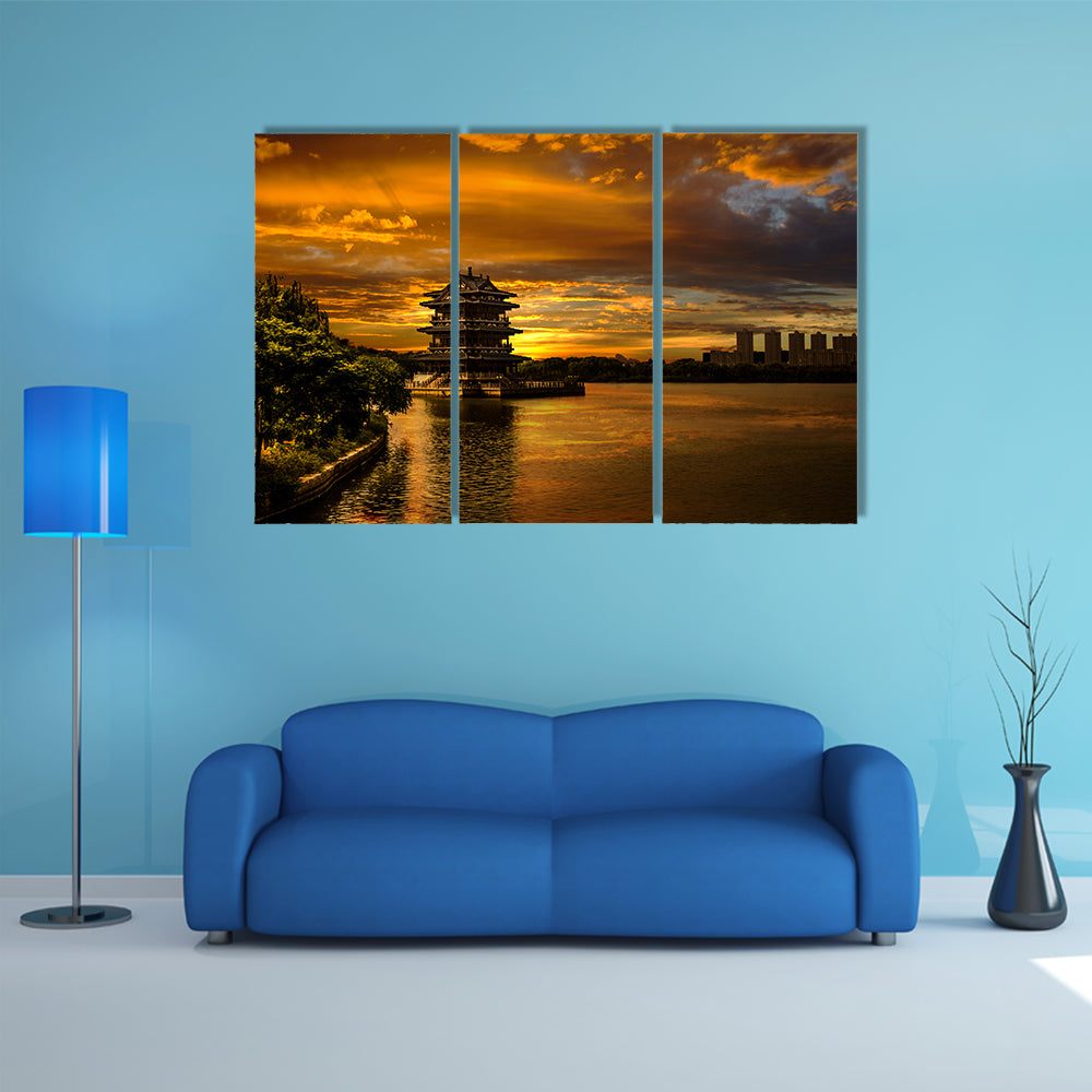 The beautiful sunset in Yixing multi panel canvas wall art