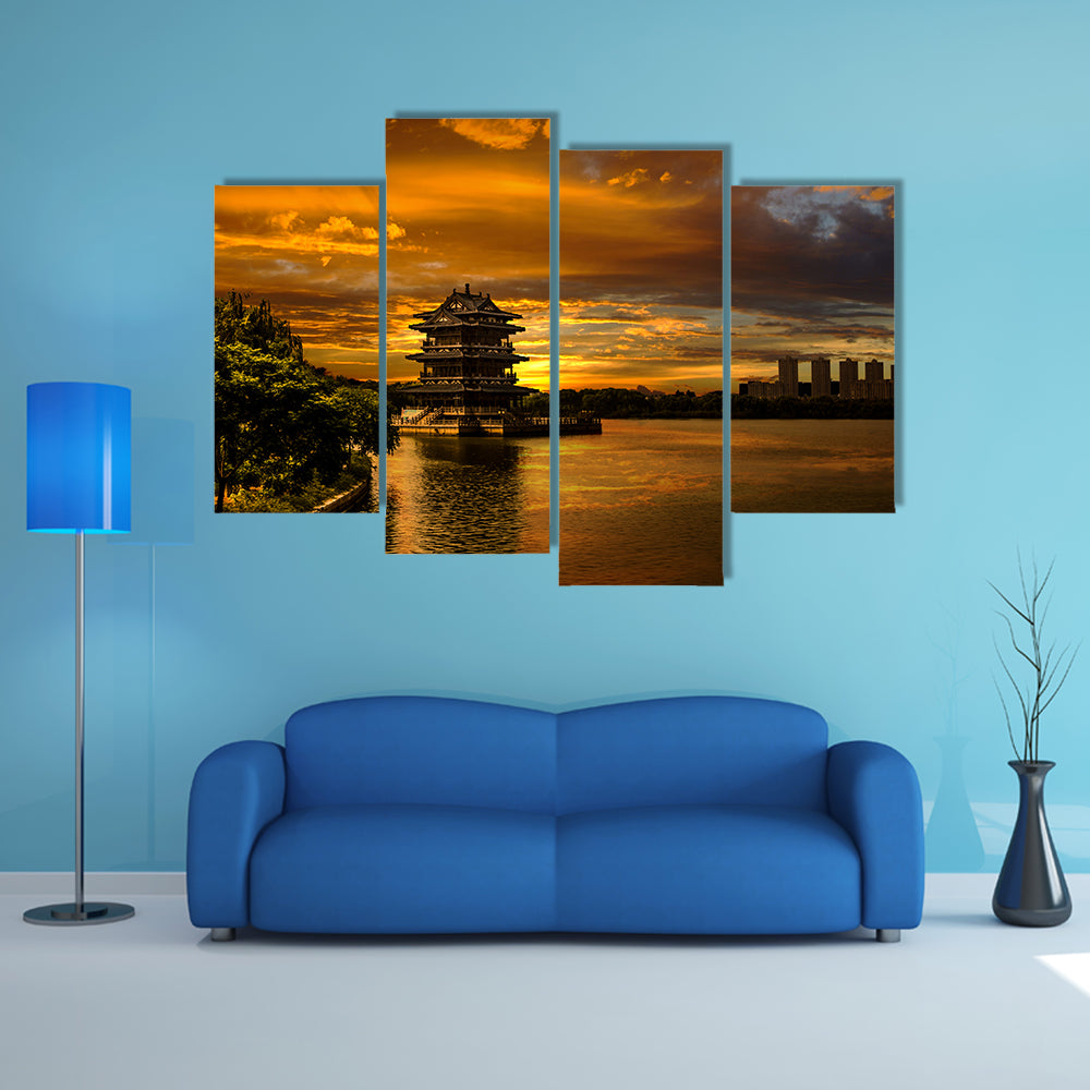 The beautiful sunset in Yixing multi panel canvas wall art