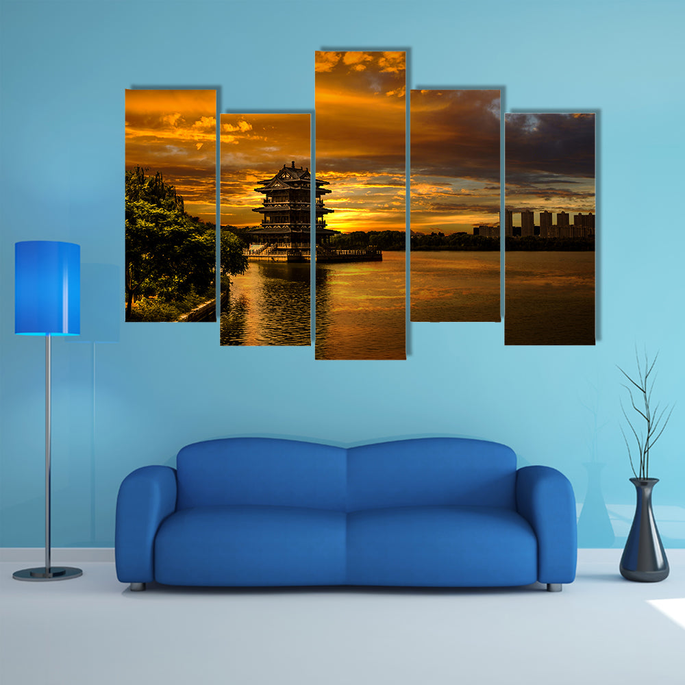 The beautiful sunset in Yixing multi panel canvas wall art