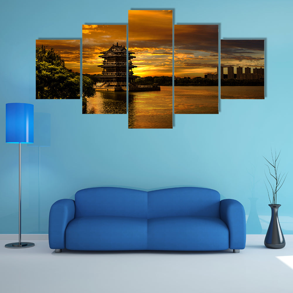 The beautiful sunset in Yixing multi panel canvas wall art
