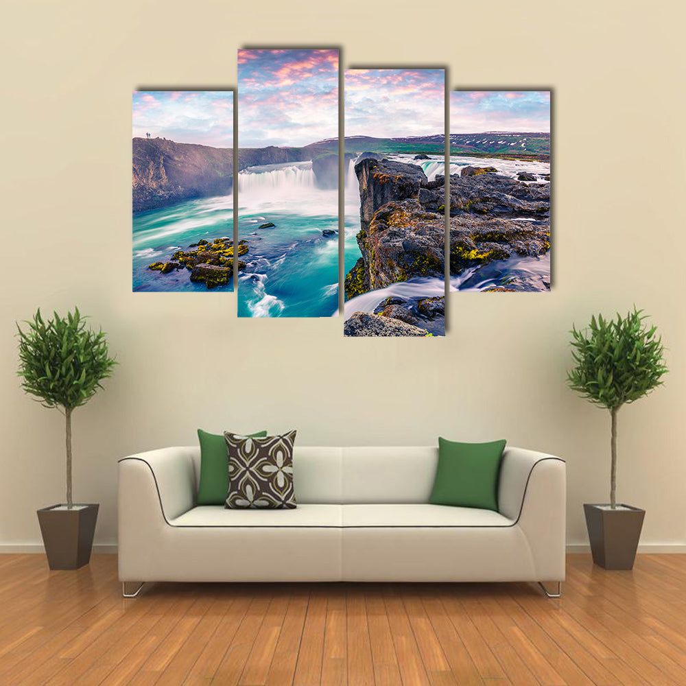 Summer morning scene on the Godafoss Waterfall multi panel canvas wall art
