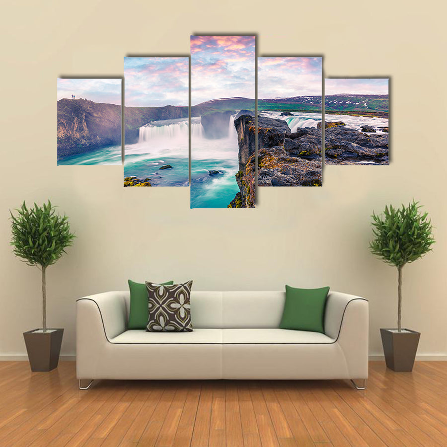Summer morning scene on the Godafoss Waterfall multi panel canvas wall art