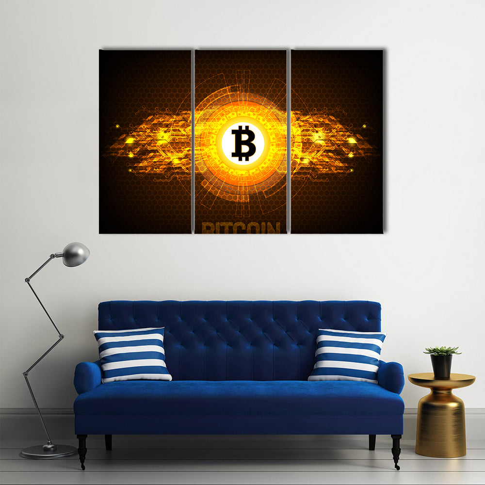 Bitcoin digital currency, futuristic digital money, technology worldwide network concept multi panel canvas wall art
