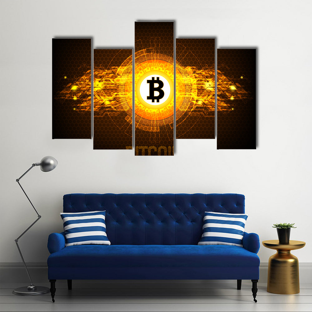 Bitcoin digital currency, futuristic digital money, technology worldwide network concept multi panel canvas wall art